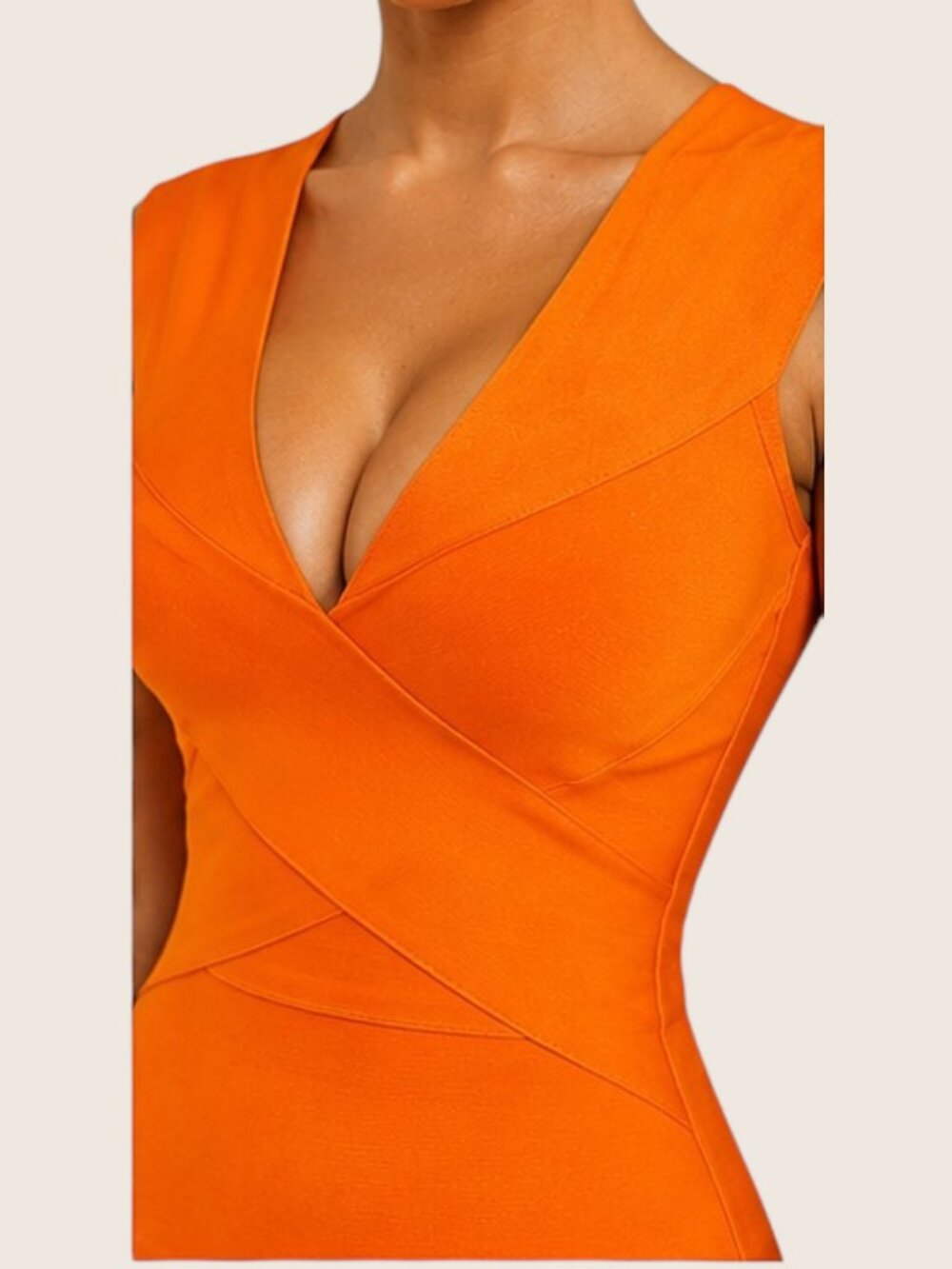 Premium Orange Bandage Bodycon Midi Dress Figure-Flattering Fit | Size M - Picture 6 of 9